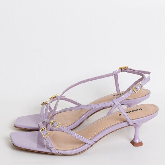 Anthropologie Lola Cruz Julia Sandals Kitten Heel Slingback Leather Lilac EU 38 - Picture 1 of 15